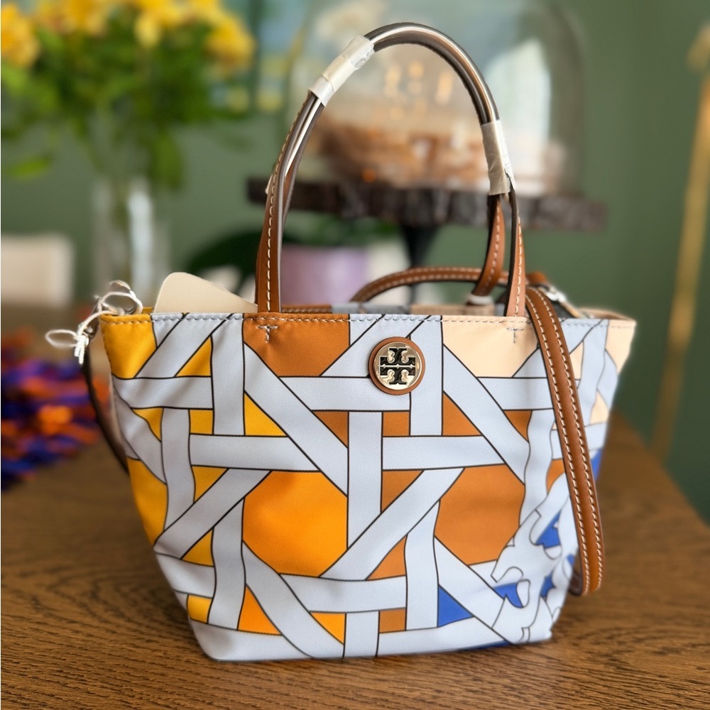 NWT! NEW! Tory Burch Blue Basketweave Nylon Mini Tote Crossbody Women